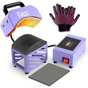 PlanetFlame Hat Press, Mini Hat Press Heat Machine for Caps Hats with 5.4" * 3.1" Curved Teflon Coated Heat Plate & Safety Base for Heat Transfer Vinyl, Sublimation and DIY Projects, Purple
