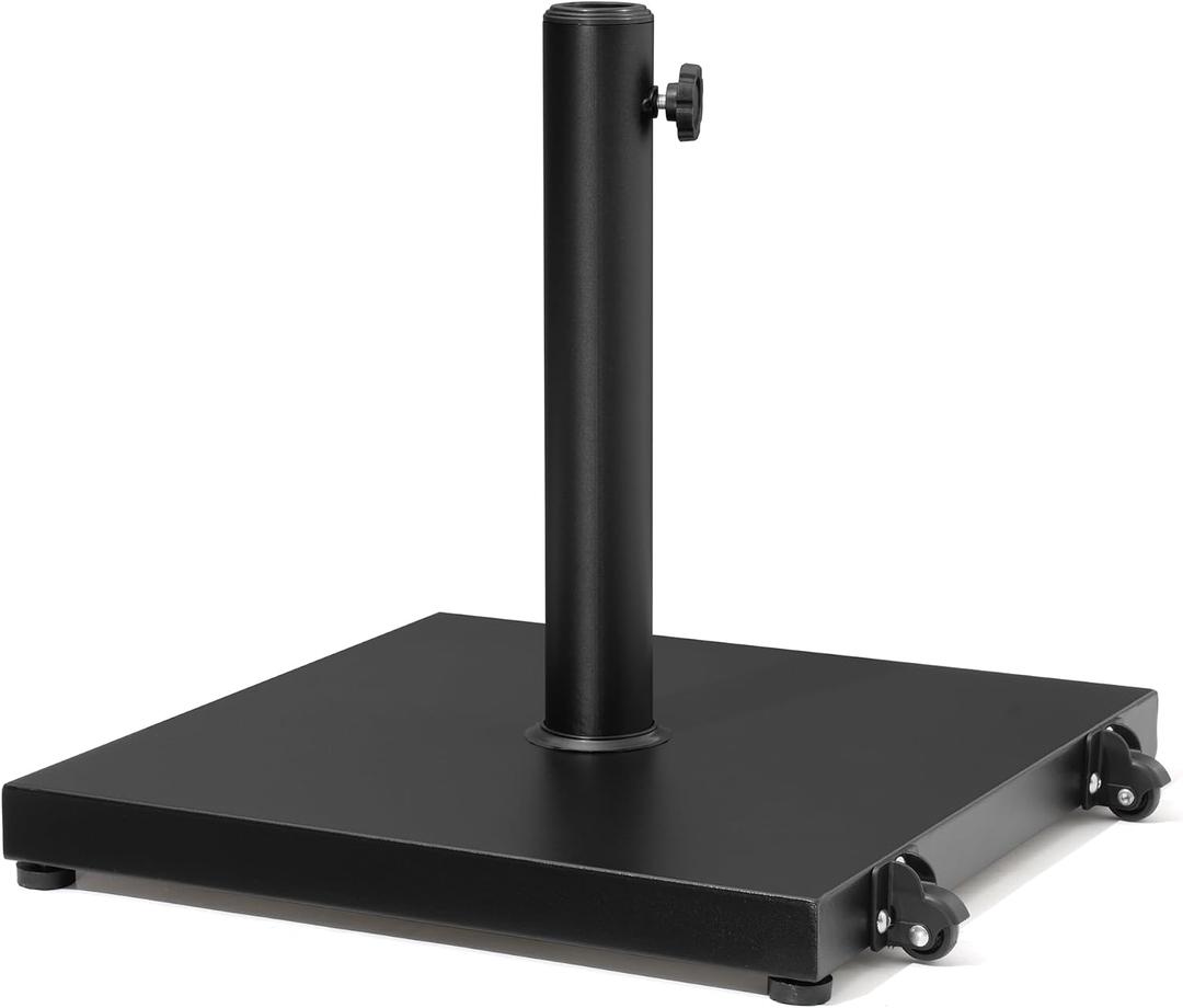 Patio Umbrella Base 43lbs Outdoor Umbrella Stand with Wheels, Heavy Duty Square Concrete Stand Market Umbrella, Black