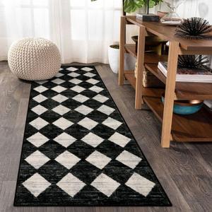 Lahome Moroccan Trellis Runner Rug - 2x6 Washable Black Bathroom Runner Rug Laundry Room Carpet Runners, Modern Soft Non Slip Indoor Floor Accent Mat for Bedside Kitchen Hall Bar Entryway RV