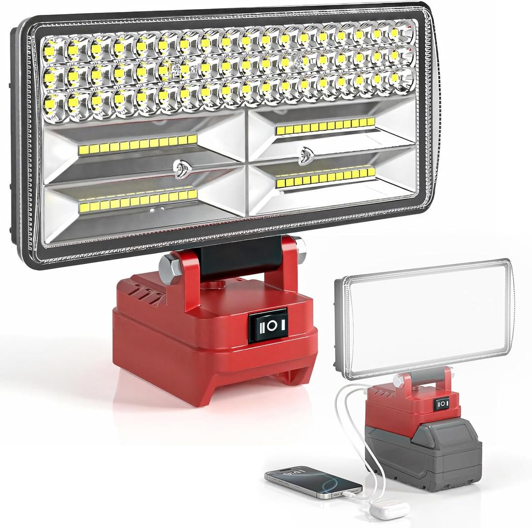 96W 12000LM LED Work Light Compatible with Milwaukee m18 18V Battery, Cordless Work Light 2 USB Charging Port, 145 Adjustable Angle Portable Home Light Accessory Flashlight (Battery NOT Included)