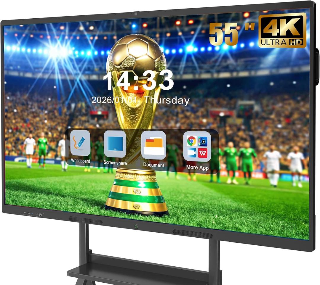 55'' Smart Board, 4K UHD Interactive Touchscreen Whiteboard, Android13 8+128GB Wireless Smartboard for Classroom Home Office Studio
