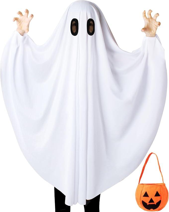Ghost Costume for Kids,Toddler Ghost Costume with Pumpkin Bag,Spooky Halloween Costumes Boys Girls Cosplay Dress Up