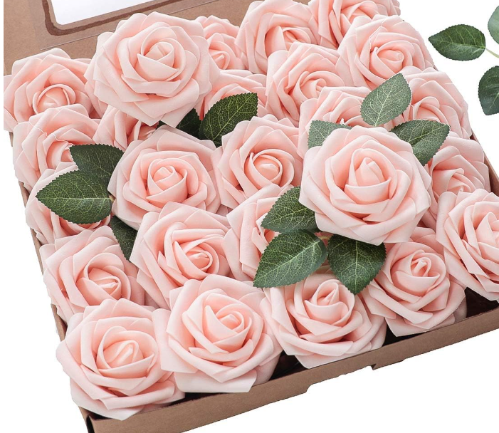 25pcs Blush PE Foam Roses in Elegant Gift Packaging – Artificial Rose Heads for Wedding Centerpieces, Bouquets, DIY Floral Crafts, Bridesmaid Gifts