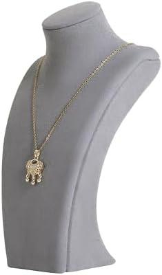 Gemeshou Grey Necklace Storage Organizer For Sale, Velvet Necklace Holder Stand, Jewelry Bust Display Stands, Jewelry Mannequin For Countertop, Showcase【Grey-Small Height 7.68 Inch】