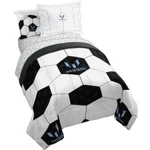 Jay Franco Kids Comforter Set Includes Sheets and Pillow Cover - Soft and Cozy Bed Set for Stylish Room Dcor, White - Messi, 5 Piece Twin