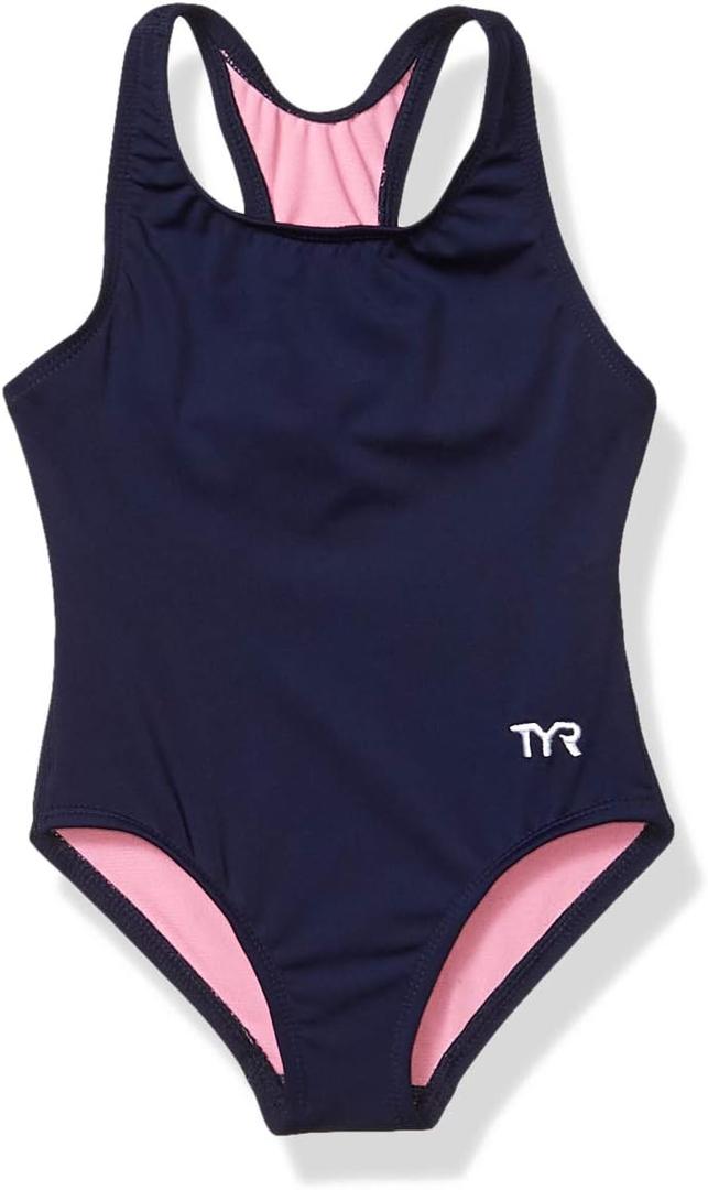 TYR Girls' Durafast Lite Ella Maxfit Swimsuit (Small, Navy)