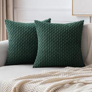 MIULEE Corduroy Decorative Throw Pillow Covers Pack of 2 Soft Striped Pillows Pillowcases with Broad Edge Winter Modern Boho Home Decor for Couch Sofa Bed 20x20 Inch
