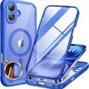 Miracase for iPhone 16 Case 6.1'', [Bubble Free] Full-Body Bumper Phone case with Built-in Full Glass Screen &Lens Protector, No Gap, Compatible with MagSafe, Drop Proof 16 Cover, Blue