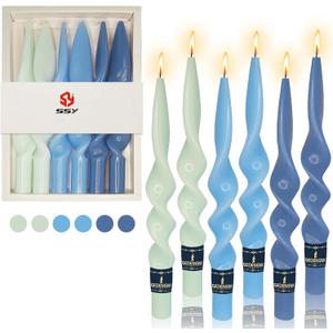 6 x Blue Taper Candle Twist Candlesticks,Gedengni 10inches Long Tapered Candle Cute Candle Sticks Colorful Twisted Candles for Wedding Home Dinner Party Women Gift,Pack of 6 (24D6P-BLUMIX)