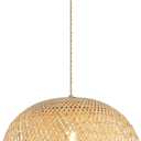 Bamboo Large Pendant Light Fixture 17.8 inch One-Light Adjustable Rustic Basket Handmade Woven Pendant Lighting for Kitchen Island Farmhouse Dining Room Living Room (Natural)