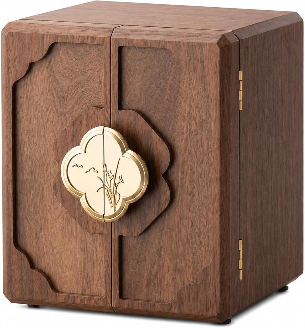 Black Walnut Jewelry Box for Women, 5-Layer Double-Door Cabinet Organizer