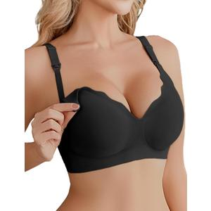 Ekouaer Nursing Bra Wavy Breastfeeding Bras for Women Seamless Maternity Support Wireless Pregnancy Sleep Bralette Black L