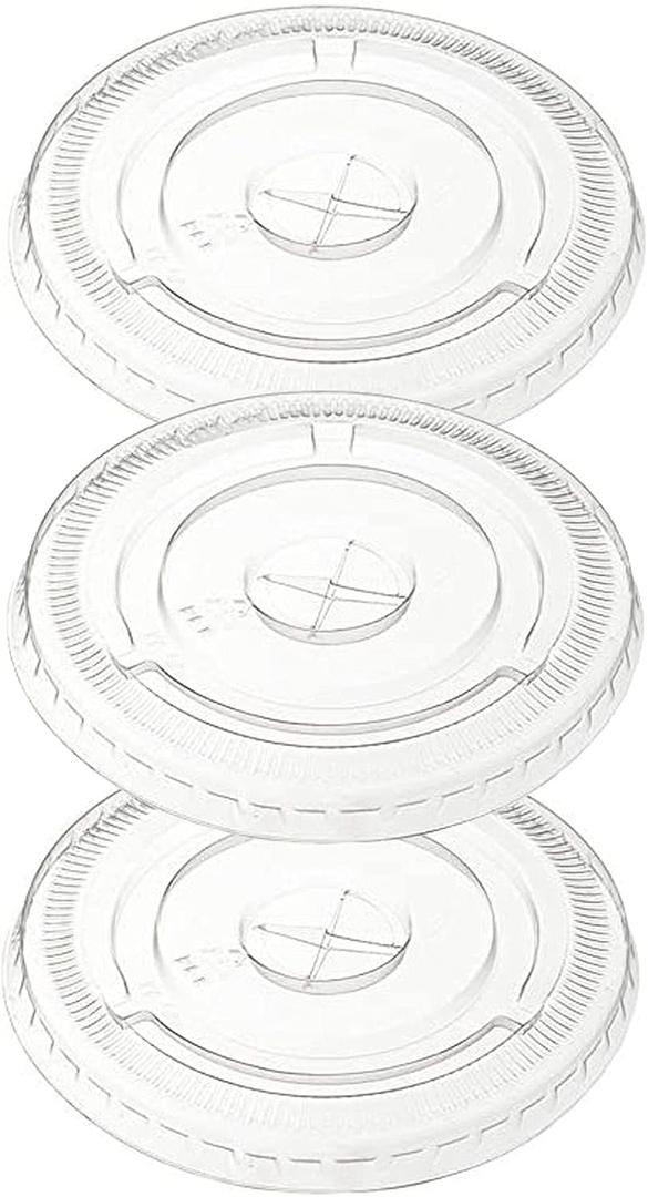 Clear PET Flat Straw Slot Lid, 107mm Diameter, (Case of 500 Count)