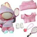 17cm Doll Clothes for Lububu DollsDesigner Jerseys Clothes Suitable for lububu Dolls Outfits and Accessories Set Includes top + Pants + Tennis Racket + Ball Charm + Shoes (Pink)