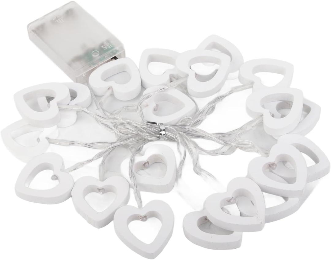 20LED Heart Shaped Fairy String Lights, Battery Powered for Garden Wedding Party, 10ft Water Proof Valentin Day String Lights with Warm Light, Indoor Outdoor Decorations