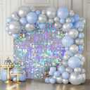 Shimmer Wall Backdrop Iridescent Silver Wall Panels 24Pcs Square Sequin Shimmer Wall Backdrop Decoration for Birthday Party, Wedding, Anniversary