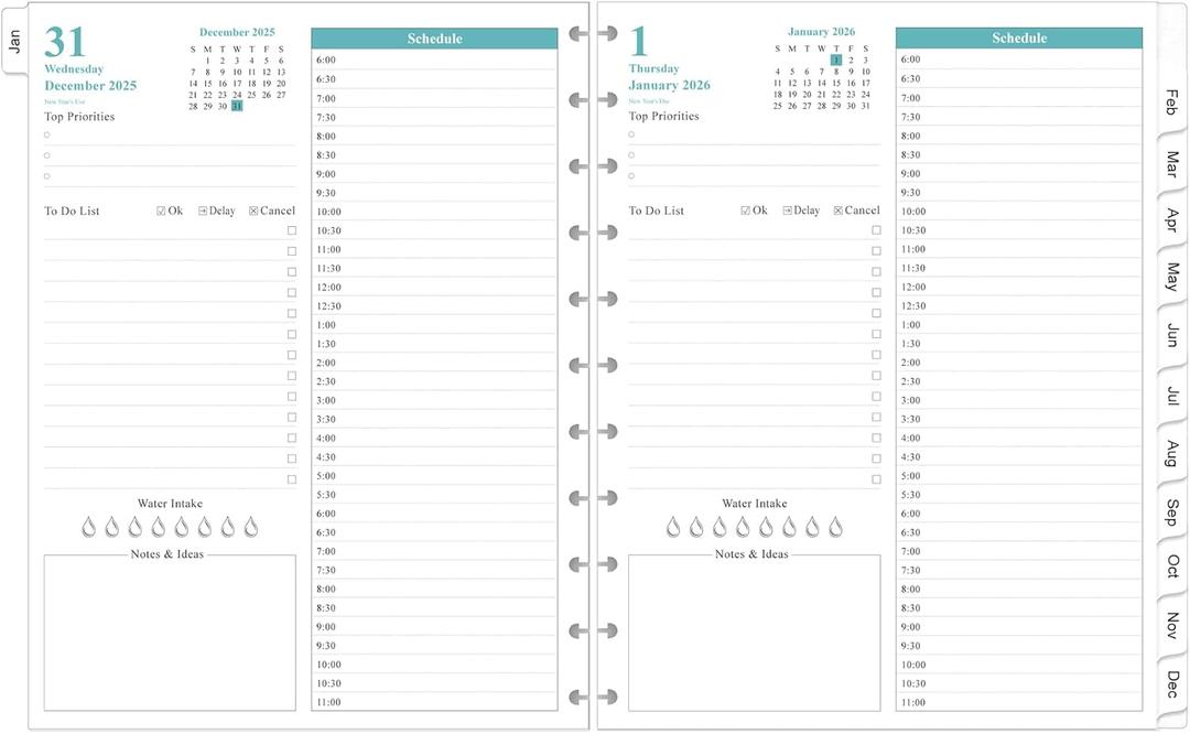 2026 Planner Refills, 11-Disc Discbound One Page Per Day, Daily  Monthly Planner Refill from January 2026 - December 2026, Letter Size, 8.5" x 11"
