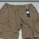 FOURSTEEDS Women's Casual Fitted Multi-Pockets Camouflage Twill Bermuda Cargo Shorts (Brown, US 14)