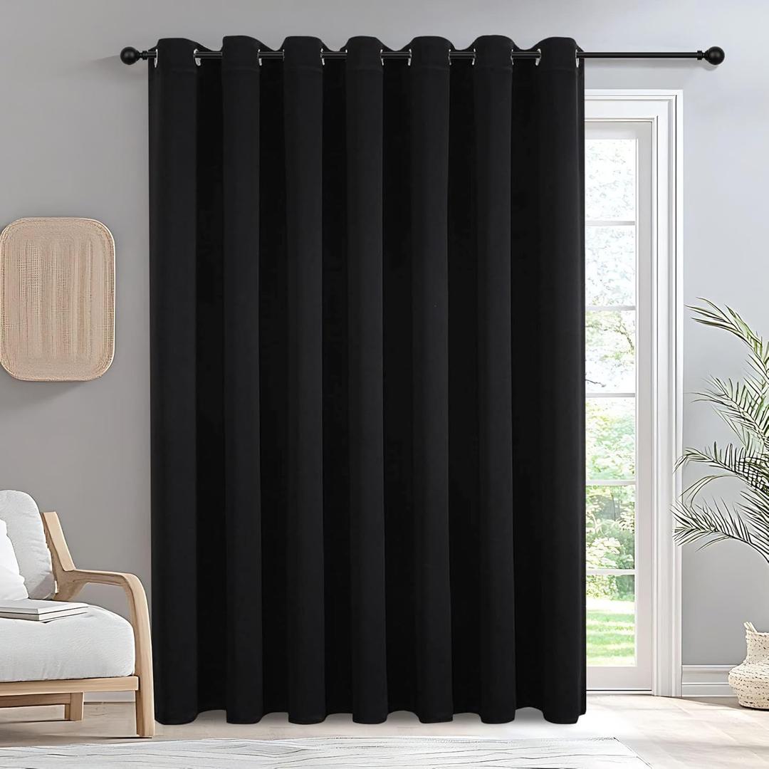 IGEMAEVE 100% Blackout Curtains for Bedroom Living Room, Sliding Door Curtains, Extra Wide Privacy Room Divider Grommet Thermal Insulated Drape for Patio Door Window (Black, 100W84L 1Panel)