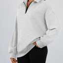 Trendy Queen Women's Oversized Half Zip Fleece Sweatshirts-Cozy Pullover, Drop Shoulder for Fall Winter (Gray, M)
