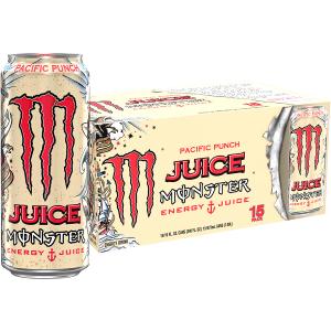 Monster Energy Juice Monster Pacific Punch, Energy Drink, 16 Ounce | Energy + Juice, Pack of 15 (EXP 09/30/26)