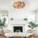 21 Rattan Light Fixtures Ceiling Light Wicker Boho Chandelier with Hand Woven Brushed Brass Finish Flower Shade for Kids Room Bedroom Laundry Room Cloak Room 5-Light