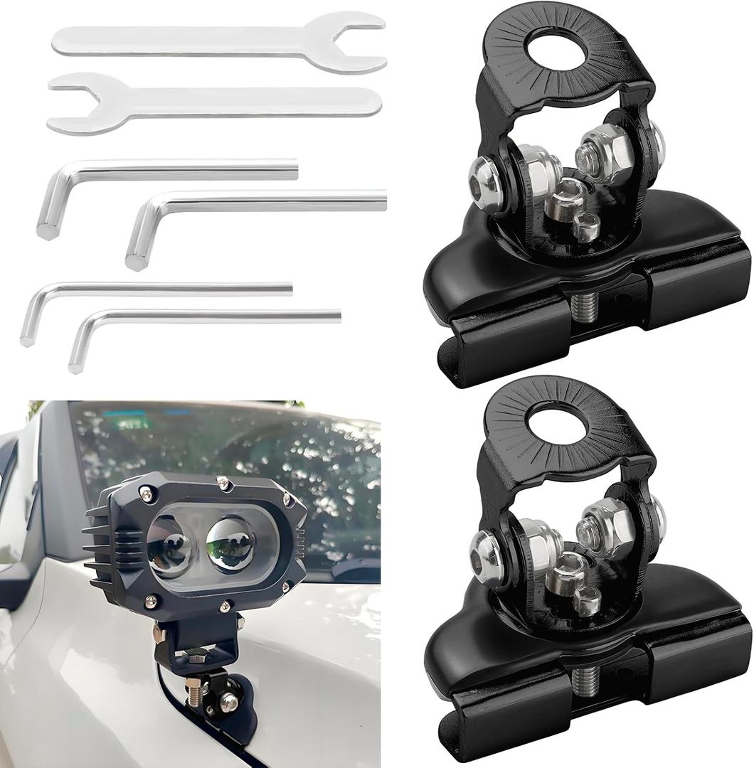 2PCS LED Light Bar Mounting Bracket,Universal Adjustable Hood Pillar Mounts for Jeep Wrangler JK JL & Toyota Tacoma,LED Light Bar Clamps, No Drill Installation (Black)