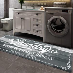 Pauwer Farmhouse Laundry Room Rug Runner 20"x59" Rubber Non Slip Kitchen Mats for Floor Waterproof Laundry Area Rug Washable Floor Carpet Runner for Entryway Bathroom Hallway Mudroom (Light Grey)