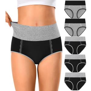 MISSWHO Cotton High Waisted Womens Underwear Soft Stretch Breathable Full Coverage Ladies Panties(Regular & Plus Size) (Gray, XL)