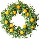Mr. Bom 15 Inch Artificial Lemon Wreath with Boxwood for Front Door, Spring Summer Holiday Decoration, Indoor Outdoor Use