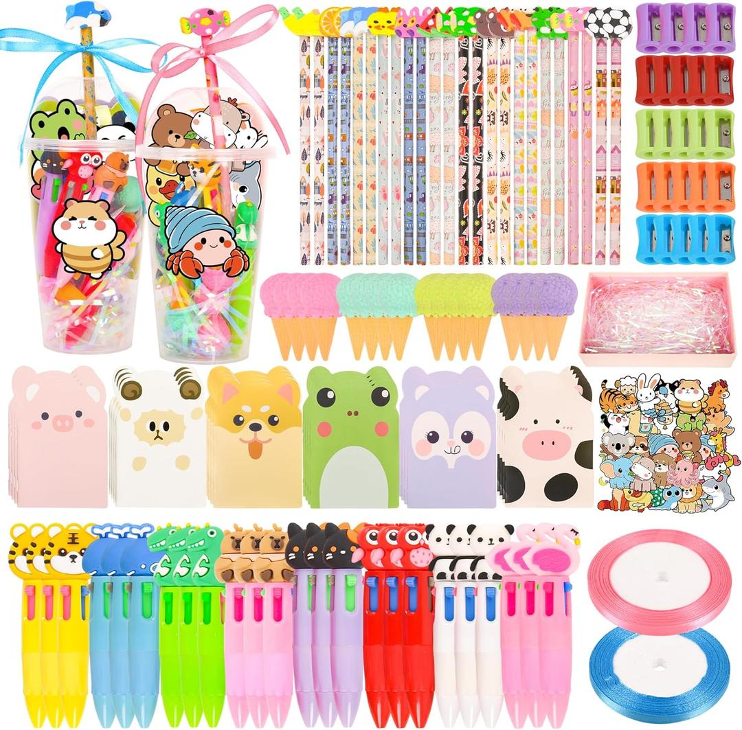 LiYiQ 247-Piece Stationery Set for Student Rewards, Pencil Erasers Notebook Stickers for Classroom Party Goodie Bags and Prizes