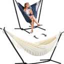 SUNCREAT 2-in-1 Convertible Portable Double Hammock with Stand Included, Outdoor Hammock and Stand, Patent Pending, Natural Tassel