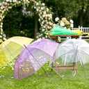 Clear Umbrella Bulk Colorful Transparent Rain Umbrellas Windproof Waterproof with J Hook Handle for Wedding Party Photography Outdoor Travel Gift, 6 Pcs