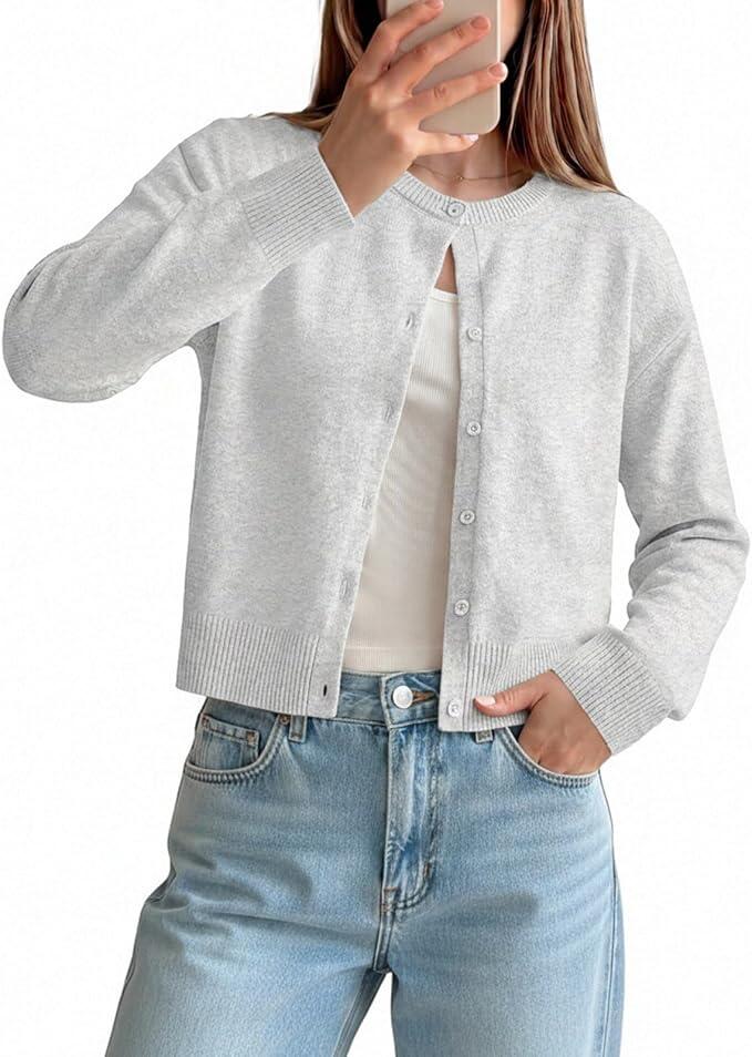 GRACE KARIN Cropped Cardigan Sweaters for Women Long Sleeve Crew Neck Open Front Jackets Y2K Fall Fashion Clothes 2026 XL