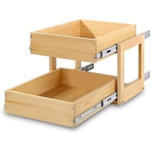 Mulush Pull Out Cabinet Organizer, 14''W×21''D×16''H Soft Close Slide Out Wood Drawer Shelves Storage for Kitchen, 2-Tier, Finished, Heavy-Duty, Bottom Assembly