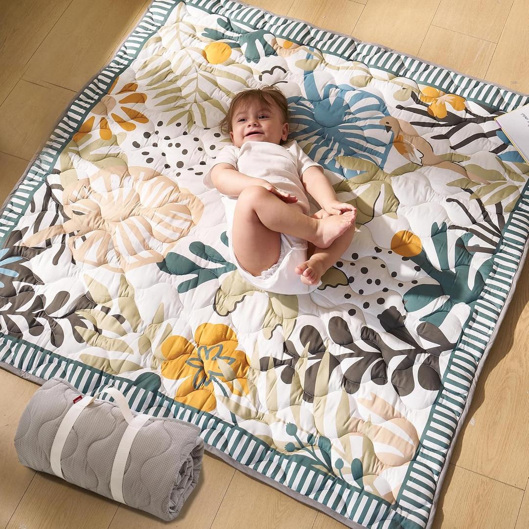 Momcozy Baby Play Mat for Floor, 50"x50" Thickened Playpen Mat, Playmate for Baby Tummy Time, Waterproof & Non-Slip, Foldable Outdoor Mat with Carrying Handle, Forest World
