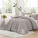 Litanika King Size Comforter Set Milk Grey, 3 Pieces Cream Tufted Boho Farmhouse Bedding Comforter Sets, Lightweight Fluffy Comforter Bed Set for All Season (104x90In Comforter and 2 Pillowcases)