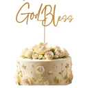 God Bless Cake Topper - Gold Glitter Cake Decorations for Baptism, First Holy Communion, and Christening Celebrations
