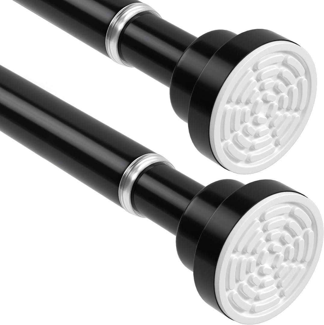 Tension Curtain Rod 30 To 64 Inch Black Tension Rods Adjustable Spring Loaded Curtain Rods 7/8" Curtains Rods No Drilling Tension Rods For Windows Bedroom Closet Doorway Door 2pcs