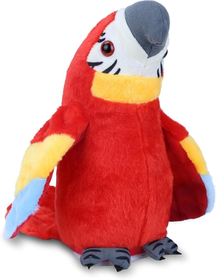 Talking Parrot Toy, Repeat What You Say Parrot Toys with Flapping Wings, Interactive Electronic Funny Rcording Singing Parrot Tummy Time Toy Talking Stuffed Animal Birthday Gifts for Toddler Kid, Red