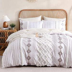 MOVE OVER 100% Cotton Tufted Duvet Cover Set King Light Brown Textured Bedding Set 3 Pieces Modern Neutral Style Chenille Tufting Comforter Cover Set with Matching Pillowcases