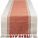DII Dobby Stripe Woven Table Runner, 13x72 (13x77.5, Fringe Included), Burnt Orange