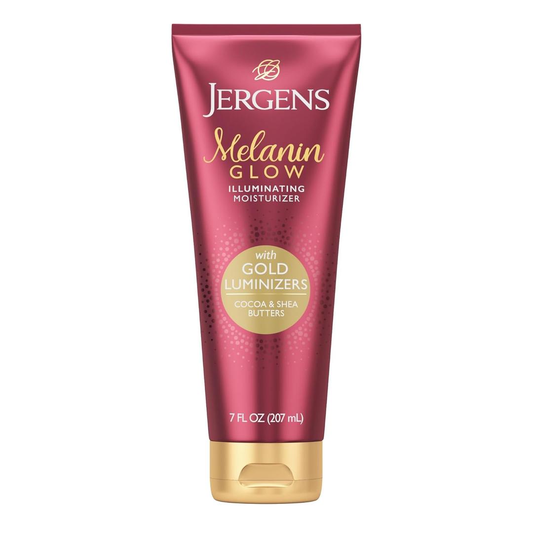 Jergens Hand and Body Lotion, Melanin Glow Illuminating Moisturizer, with Gold Luminizers, 7 Oz