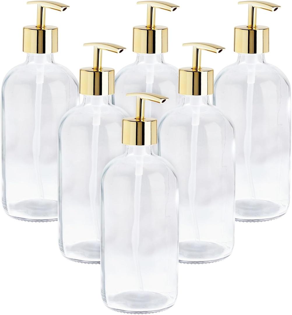 Refillable Gold Soap Dispenser Set with Pump for Bathroom, Kitchen (6 Pack) - Bathroom Accessories - Hand Soap Dispenser - Pump Bottles