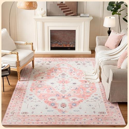Istana 6x9 Area Rug - Pink Rugs for Living Room 6x9 - Foldable Boho Rugs for Bedroom - Stain Resistant 6x9Washable Rug - Eco-Friendly Area Rugs - Easy to Clean Living Room Rug, Pink 