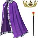 King Costume for Kids Robe Crown Scepter Set Boys Royal Prince Cape Dress Up Cosplay (Medium)