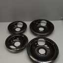 Black Stove Drip Pans Set of 4 Fit for Ken-more, Fri-gidaire Stove, Porcelain Drip Pans Replace 5304430149, 5304430150, 318067041, 318067051 by Fetechmate - Include 2 6-In and 2 8-In Burner Drip Pan