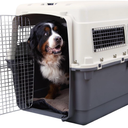 SportPet Airline Compliant LARGE 31.5" Travel Dog Kennel- Durable Plastic Airline Pet Carrier w/ Removable Wheels & Food Bowls, Collapsible Indoor/Outdoor Dog Kennel, Dogs up to 28"L & 20"H-Dark Gray