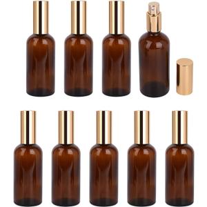 Foraineam 9 Pack 100ml / 3.4 oz. Amber Glass Spray Bottle with Atomizer, Fine Mist Spray, Refillable Container for Perfume, Cleaning Products, Essential Oils