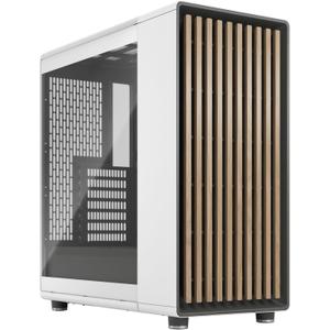 Fractal Design North Chalk White Tempered Glass Clear - Genuine Oak Wood Front - Glass Side Panel - Two 140mm Aspect PWM Fans Included - Type C USB - ATX Airflow Mid Tower PC Gaming Case